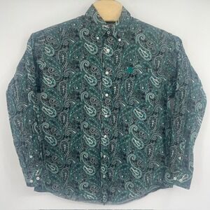 Cinch Mens Small Teal Black Paisley Long Sleeve Button Down Western Shirt Cotton